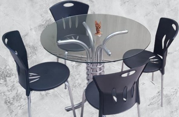 Masa 90278 Sandalye Takım Mutfak Balkon Bahçe Temperli Cam Gri Ayaklar El Yapım - 4