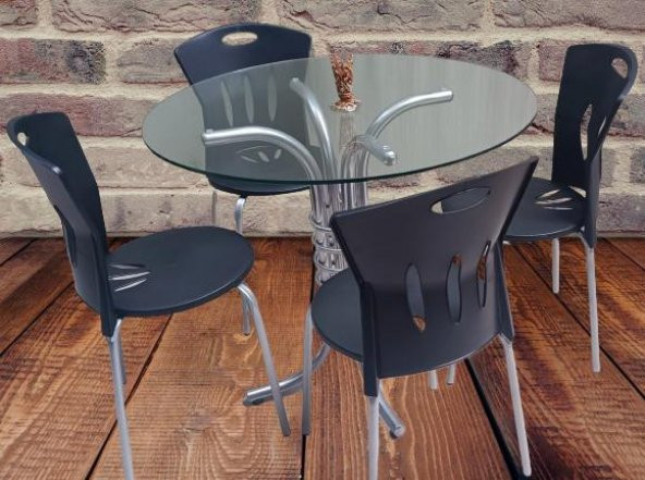 Masa 90278 Sandalye Takım Mutfak Balkon Bahçe Temperli Cam Gri Ayaklar El Yapım - 6