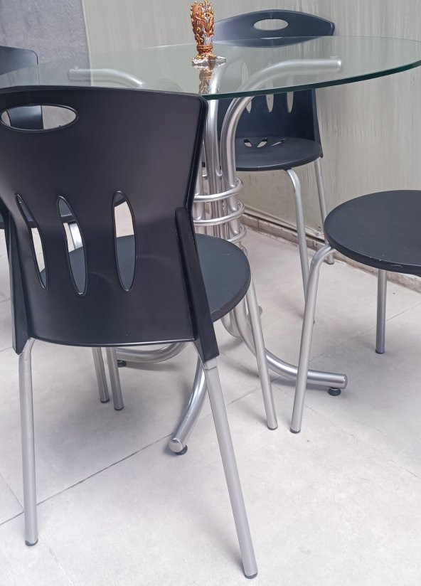 Masa 90278 Sandalye Takım Mutfak Balkon Bahçe Temperli Cam Gri Ayaklar El Yapım - 7