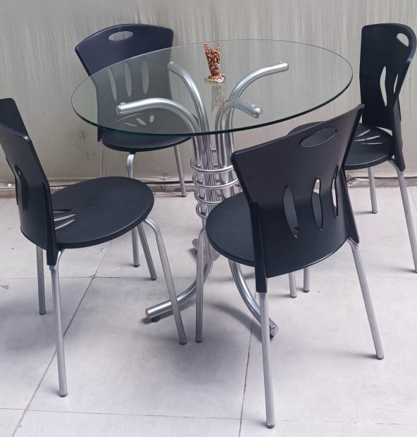 Masa 90278 Sandalye Takım Mutfak Balkon Bahçe Temperli Cam Gri Ayaklar El Yapım - 8