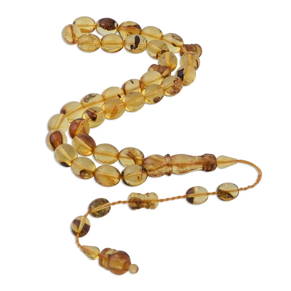 Damla Kehribar Küre Kesim 29.6 gr 12x10 mm Sistemli Fosil Tesbih