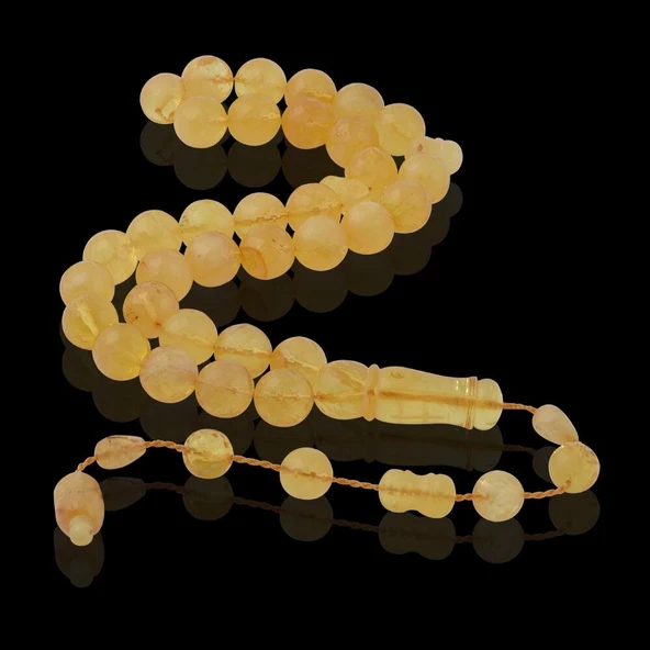 Damla Kehribar Küre Kesim 30.7 gr 11 mm Sistemli Milky Tesbih - 2