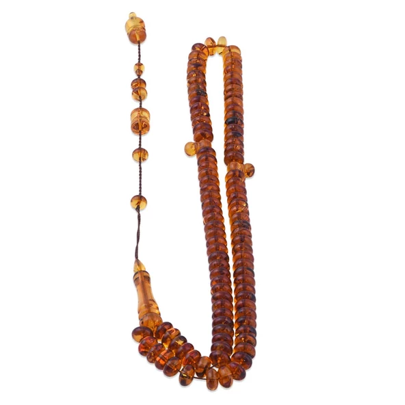 Damla Kehribar Tablet Kesim 40.2 gr 10x5 mm Sistemli Cognac Tesbih - Resim 2