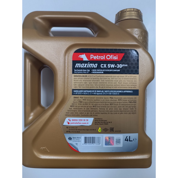 Petrol Ofisi CX 5w-30 4 lt Tam Sentetik Motor Yağı 2024 üretim