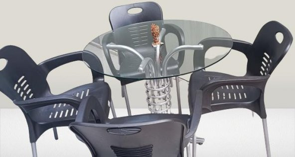 Masa 90279 Takım Temper Cam Gri Siyah Kolçak Sandalye Mutfk Balkon Bahçe El Yapım - 3