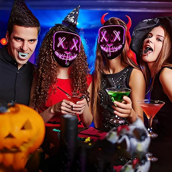 Halloween Maske Neon Fuşya Işıklı - 5