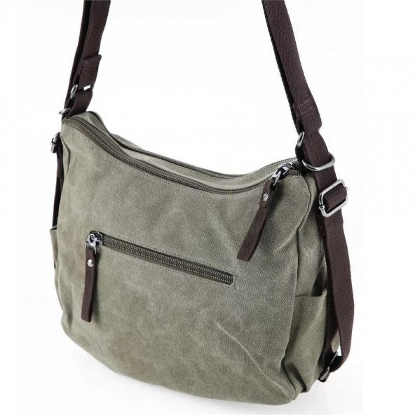 Ççs 31319 İki Bölmeli Kanvas Kadın El ve Omuz Çanta Yeşil - Resim 2