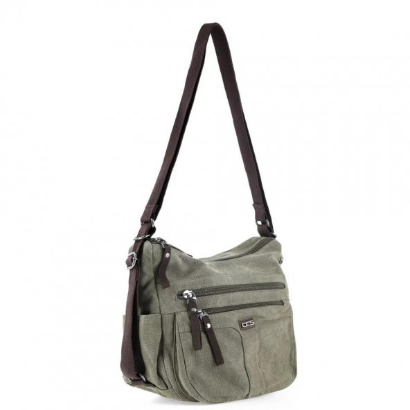 Ççs 31319 İki Bölmeli Kanvas Kadın El ve Omuz Çanta Yeşil - Resim 4