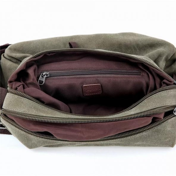 Ççs 31319 İki Bölmeli Kanvas Kadın El ve Omuz Çanta Yeşil - Resim 6