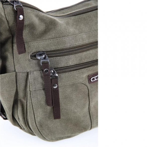 Ççs 31319 İki Bölmeli Kanvas Kadın El ve Omuz Çanta Yeşil - Resim 7