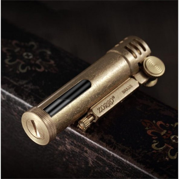 Zorro Z556 Benzinli Camlı Muhtar Çakmağı Otantik Sarı - Resim 4