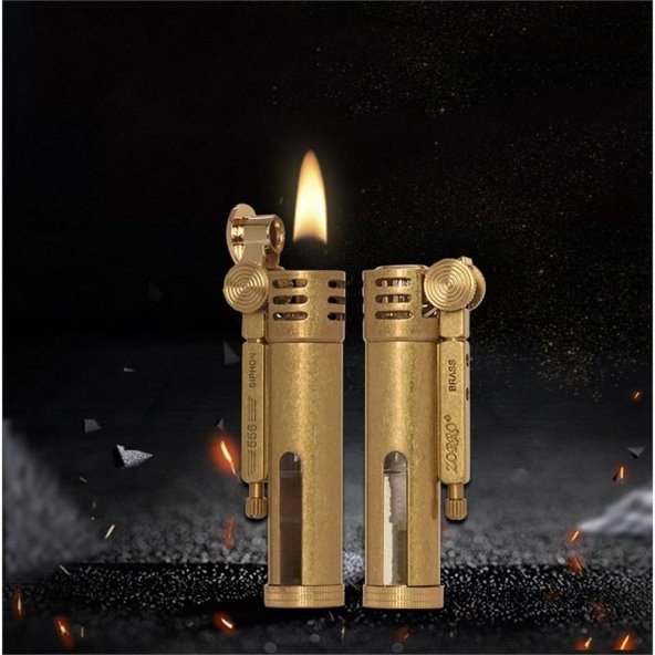 Zorro Z556 Benzinli Camlı Muhtar Çakmağı Otantik Sarı - Resim 5