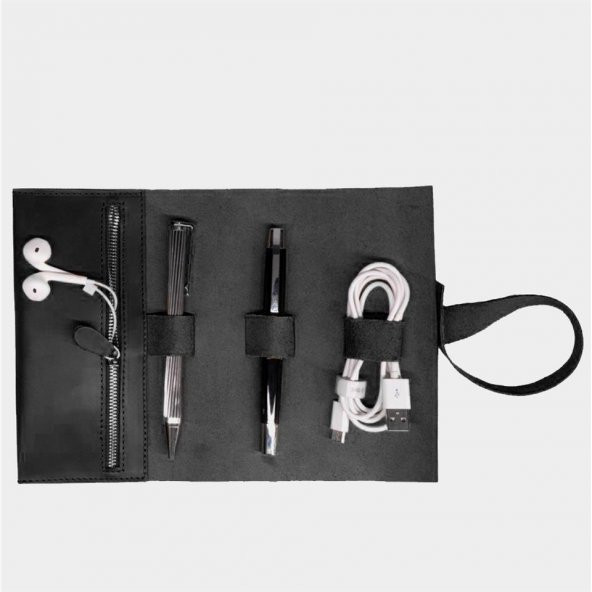 Hakiki Deri  Organizer Mini Rulo Siyah - 4
