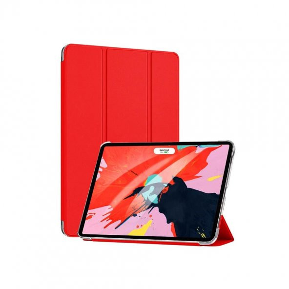 Apple iPad Pro 12.9 2020 2. Nesil Kılıf (A2228-A2068-A2230) Smart Case ve Arka Kırmızı