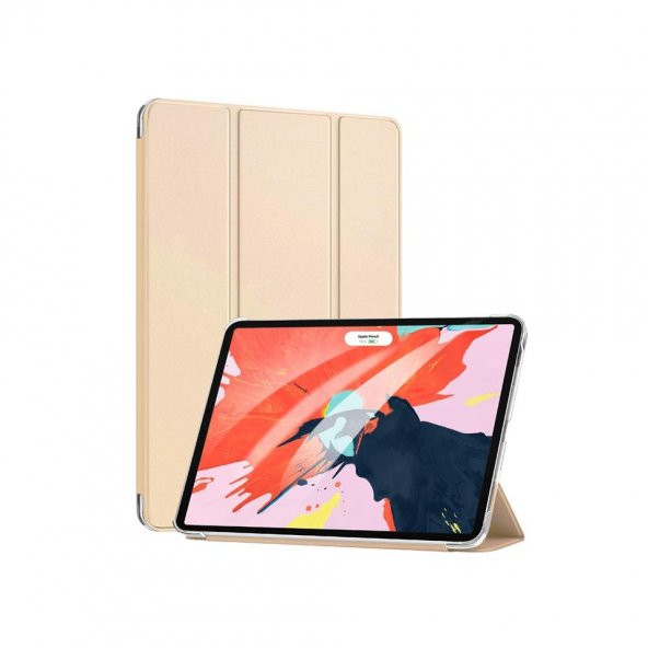 Apple iPad Pro 12.9 2020 2. Nesil Kılıf (A2228-A2068-A2230) Smart Case ve Arka Altın Dore