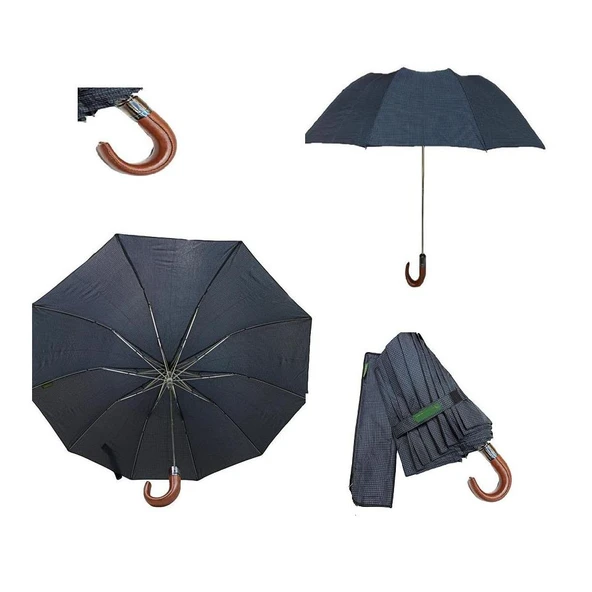 Snotline 39-G Lord Kısa Deri Sap 10 Telli Şemsiye Siyah - 7