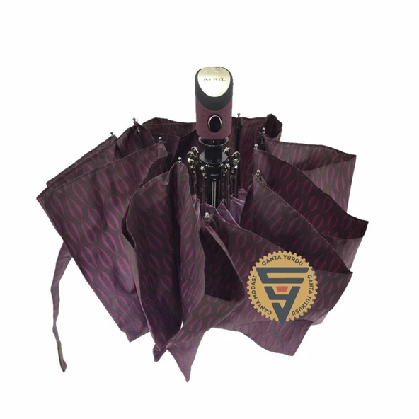 April A-217L Kadın Tam Otomatik Şemsiye Desenli Mor - Resim 4