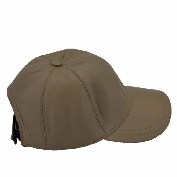 Ayarlanabilir Deri Şapka Bej - Resim 4