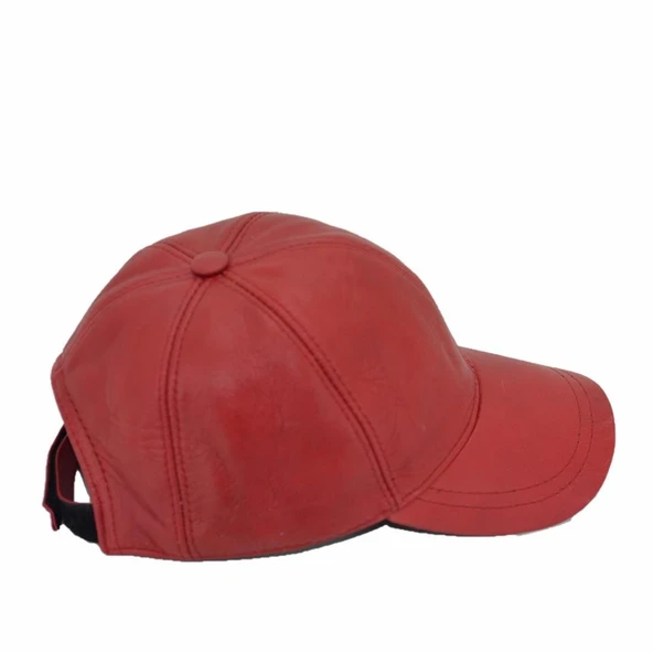 Ayarlanabilir Deri Şapka Kırmızı - Resim 4
