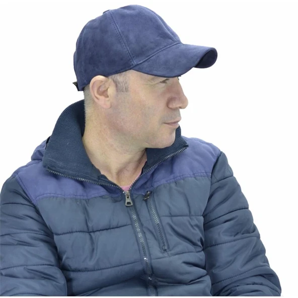 Ayarlanabilir Deri Süet Şapka Lacivert ürün görseli