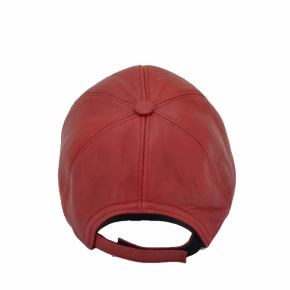 Ayarlanabilir Deri Şapka Kırmızı - Resim 6