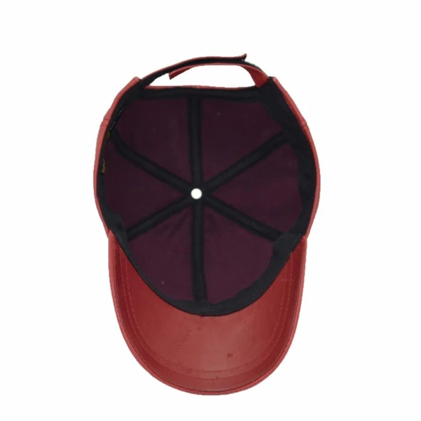 Ayarlanabilir Deri Şapka Kırmızı - Resim 5