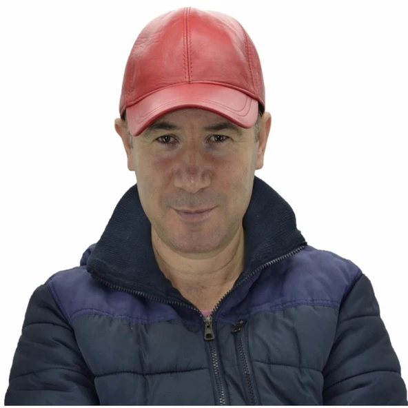 Ayarlanabilir Deri Şapka Kırmızı - Resim 2