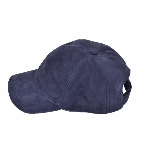 Ayarlanabilir Deri Süet Şapka Lacivert - Resim 5