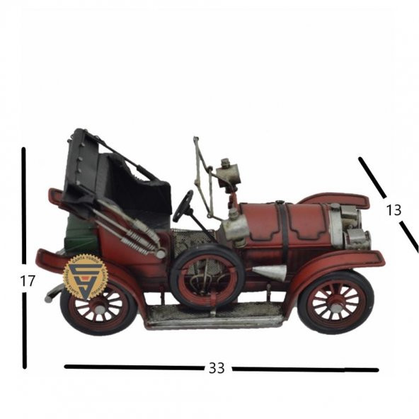 Dekoratif Nostaljik Metal Vintage Rustik Klasik Araba Kızmızı - 6