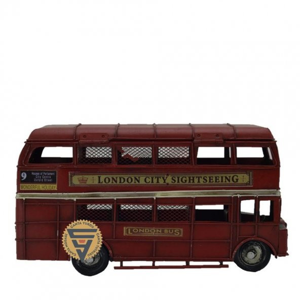 Dekoratif Nostaljik Metal Vintage London Bus Kırmızı