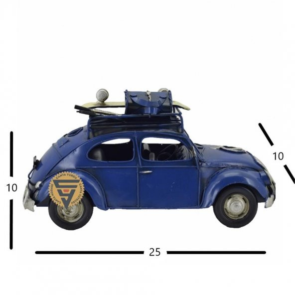Dekoratif Nostaljik Metal Vosvos Rustik Otomobil Mavi - 6