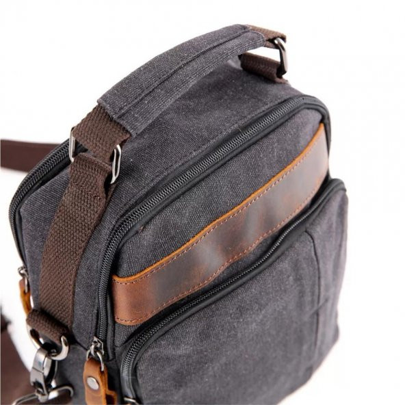 Ççs 31357 Kanvas Postacı Askılı Omuz Çantası Siyah - Resim 6