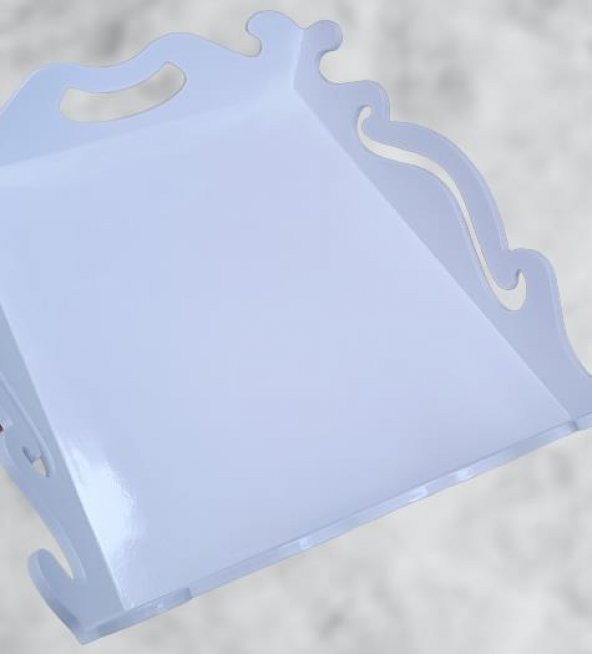 Hobi ADN 90281 Dekoratif Büyük Tepsi Dalgalı Ahşap MDF Parlk Beyaz MODEL El Yapım - 3