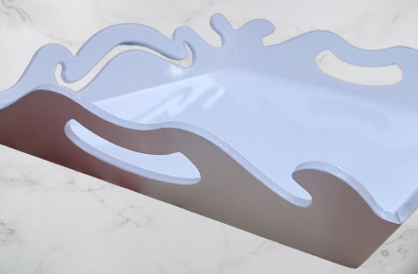 Hobi ADN 90281 Dekoratif Büyük Tepsi Dalgalı Ahşap MDF Parlk Beyaz MODEL El Yapım - 4