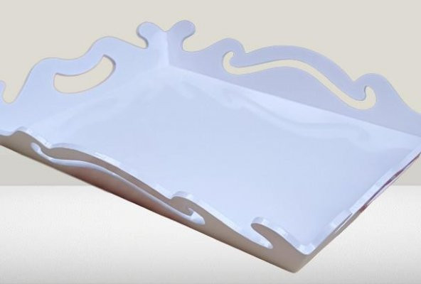 Hobi ADN 90281 Dekoratif Büyük Tepsi Dalgalı Ahşap MDF Parlk Beyaz MODEL El Yapım - 6