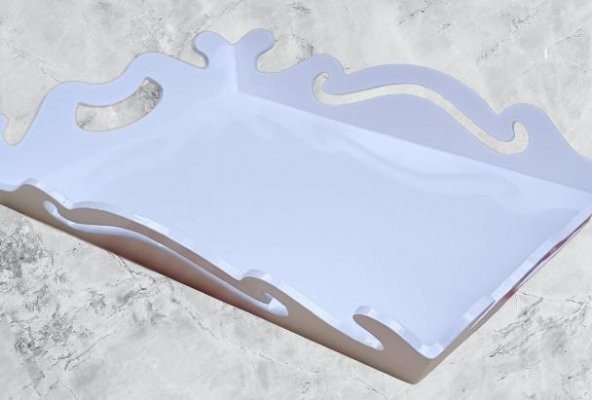 Hobi ADN 90281 Dekoratif Büyük Tepsi Dalgalı Ahşap MDF Parlk Beyaz MODEL El Yapım - 7