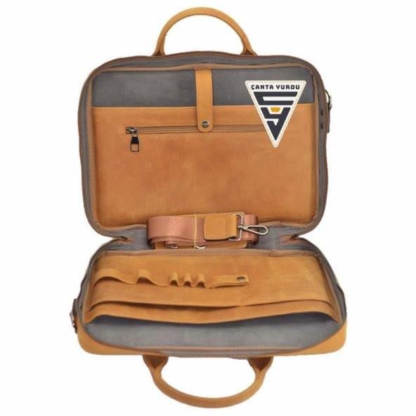 Hakiki Deri Evrak ve Laptop Organizer Çanta 13 İnç Taba - 3