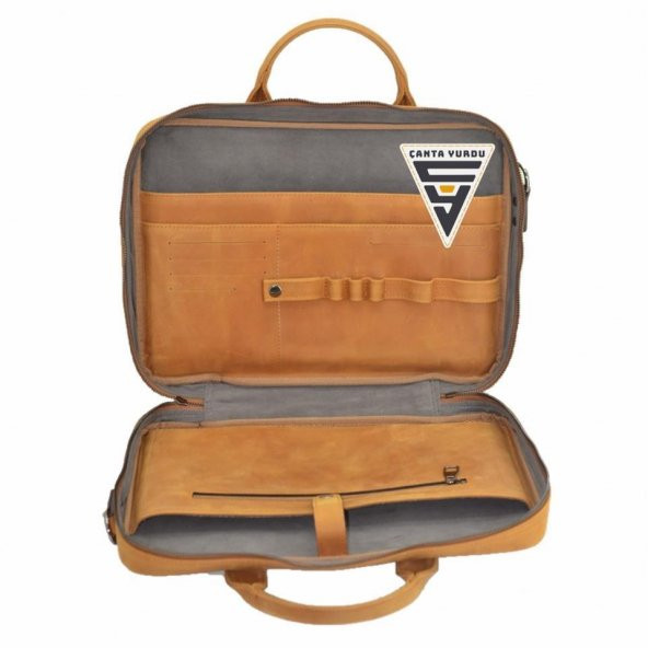 Hakiki Deri Evrak ve Laptop Organizer Çanta 13 İnç Taba - 4