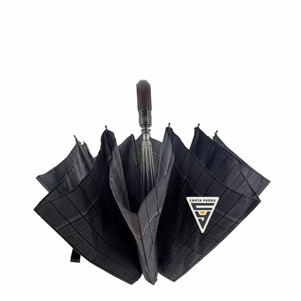 April A-228G Elite Deri Baston Sap Otomatik Şemsiye Kahve - Resim 2