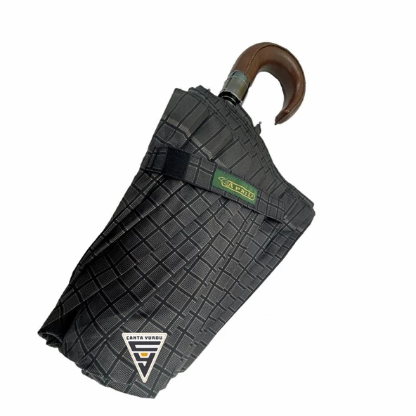 April A-228G Elite Deri Baston Sap Otomatik Şemsiye Kahve - Resim 4