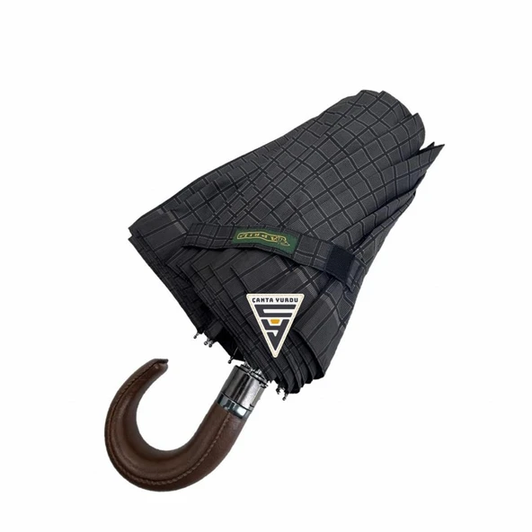 April A-228G Elite Deri Baston Sap Otomatik Şemsiye Kahve ürün görseli 1