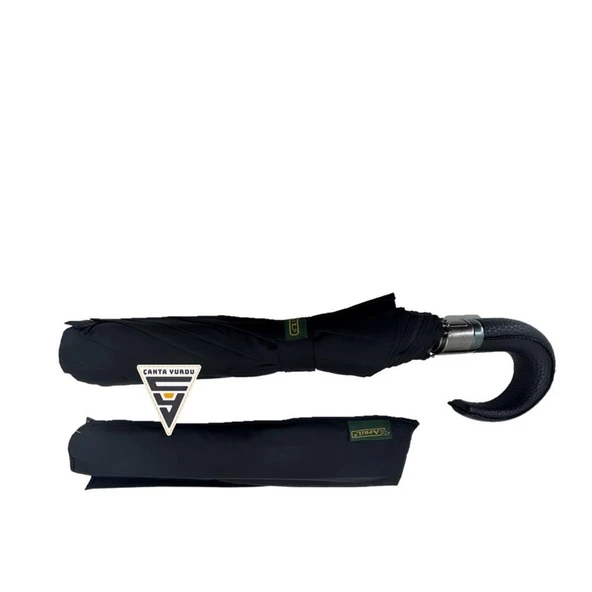 April A-228G Elite Deri Baston Sap Otomatik Şemsiye Siyah - Resim 5