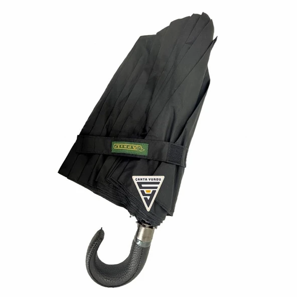 April A-228G Elite Deri Baston Sap Otomatik Şemsiye Siyah ürün görseli 1