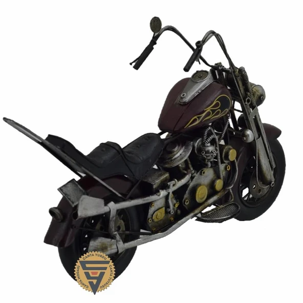 Dekoratif Nostaljik Metal Vintage Chopper  Rustik Mootosiklet Kahve - 4