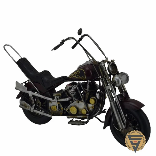 Dekoratif Nostaljik Metal Vintage Chopper  Rustik Mootosiklet Kahve - 3
