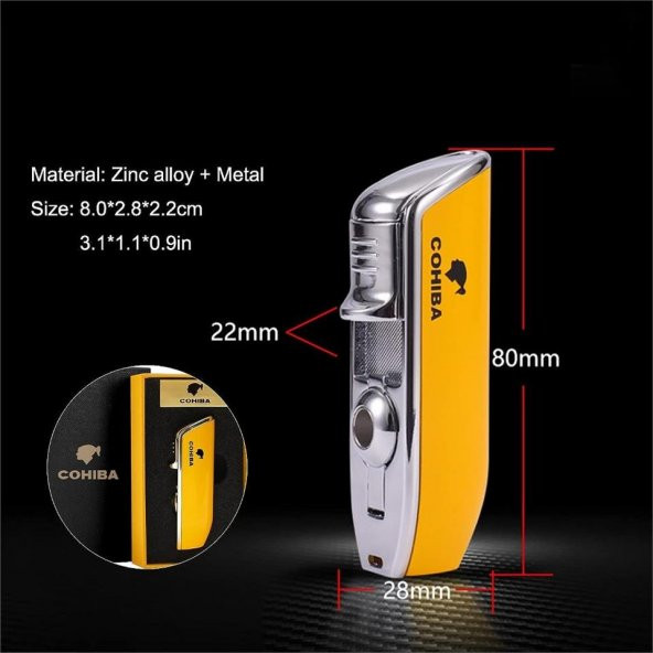 Cohiba CCM0214 3 Jet Torch Puro Çakmağı Sarı - Resim 2