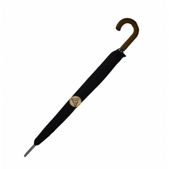 Marlux 16 Telli Baston Ahşap Sap Vale Şemsiye Siyah - Resim 3