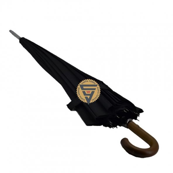 Marlux 16 Telli Baston Ahşap Sap Vale Şemsiye Siyah - Resim 4