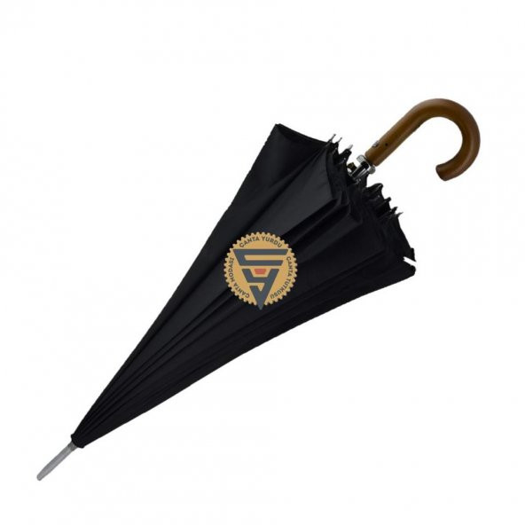 Marlux 16 Telli Baston Ahşap Sap Vale Şemsiye Siyah - Resim 5