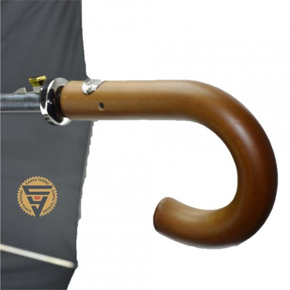 Marlux 16 Telli Baston Ahşap Sap Vale Şemsiye Siyah - Resim 6